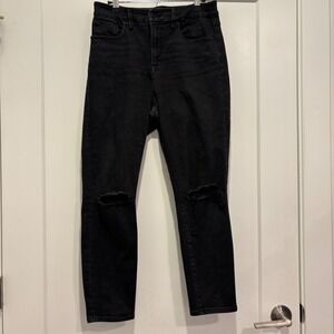 Good American Good Waist Crop Jeans Black Distressed Skinny High Rise Size 8/29